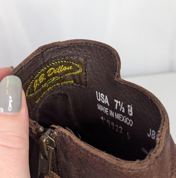 J.B. Dillon Distressed Brown Leather Side Zip Low Cowgirl Boots Booties - Picture 6 of 8